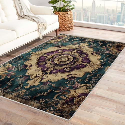 JOSUE 3D Teppich Vintage Boho Rétro Carpet Blumen Retro Teppiche für Schlafzimmer Esszimmer rutschfest Weich Modern Teppich Groß(Grau 50)-120x150cm von JOSUE