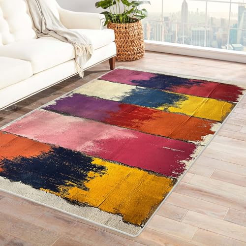 JOSUE 3D Teppich Vintage Boho Rétro Carpet Bunte Linien ideal fürs Wohnzimmer, Schlafzimmer und Kinderzimmer auch als Badematte Rug(Gelb)-240x300cm von JOSUE