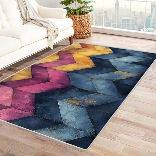 JOSUE 3D Teppich Vintage Boho Rétro Carpet Geometrische Linien ideal fürs Wohnzimmer, Schlafzimmer und Kinderzimmer auch als Badematte Rug(Lila)-150x240cm von JOSUE