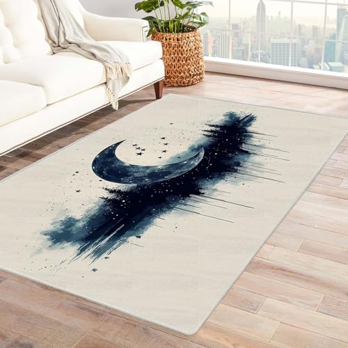 JOSUE 3D Teppich Vintage Boho Rétro Carpet Mond Minimalistisch ideal fürs Wohnzimmer, Schlafzimmer und Kinderzimmer auch als Badematte Rug(Schwarz 68)-240x300cm von JOSUE