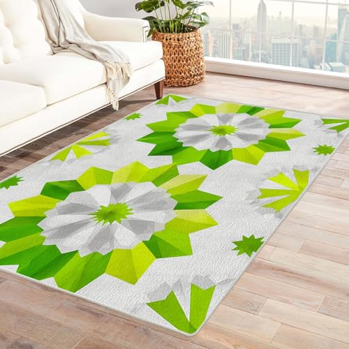JOSUE 3D Teppich Wohnzimmer Kurzflor Vintage Boho Rétro Carpet Abstrakte Blumen Wohnzimmer Moderner Waschbar Schlafzimmer Teppiche Kurzflor rutschfest(Grün 75)-120x150cm von JOSUE