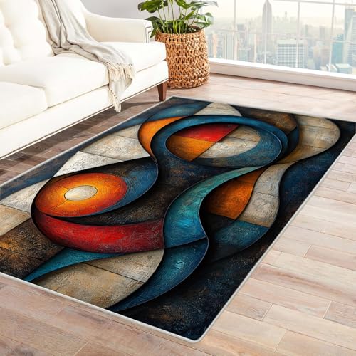 JOSUE 3D Teppich Wohnzimmer Kurzflor Vintage Boho Rétro Carpet Abstrakte Linien Teppich Wohnzimmer Schlafzimmer Weich Kurzflor & Waschbar & rutschfest Rug(Grau 3)-210x270cm von JOSUE