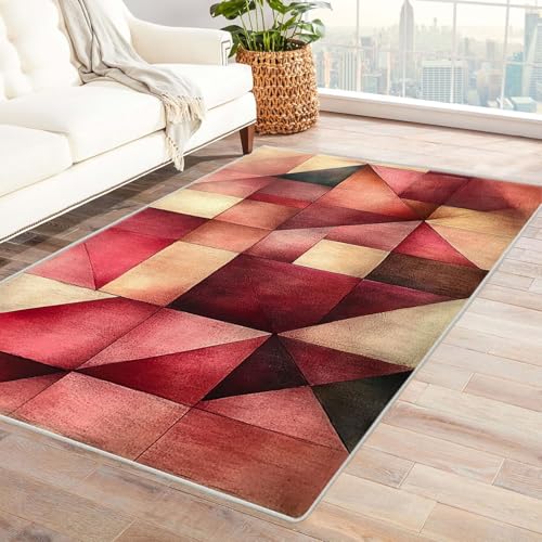 JOSUE 3D Teppich Wohnzimmer Vintage Boho Rétro Carpet Geometrische Linien ideal fürs Wohnzimmer, Schlafzimmer und Kinderzimmer auch als Badematte Rug(Rosa)-180x270cm von JOSUE