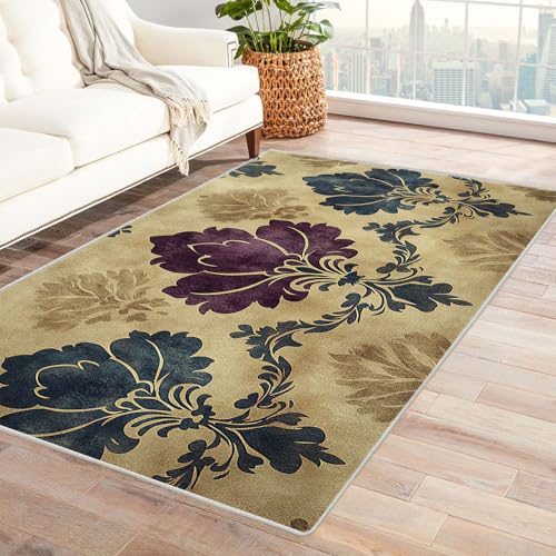 JOSUE 3D Vintage Boho Teppich Rétro Carpet Blumen Retro Teppich Wohnzimmer Schlafzimmer Weich Kurzflor & Waschbar & rutschfest(Grau 51)-180x270cm von JOSUE