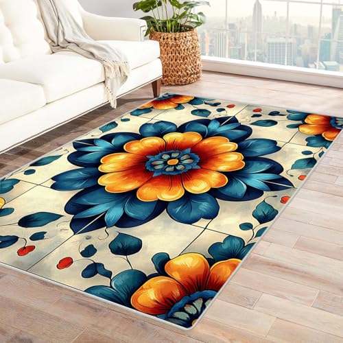 JOSUE 3D Vintage Boho Teppich Rétro Carpet Geometrie der Blume ideal fürs Wohnzimmer, Schlafzimmer und Kinderzimmer auch als Badematte Rug(Orange)-150x240cm von JOSUE