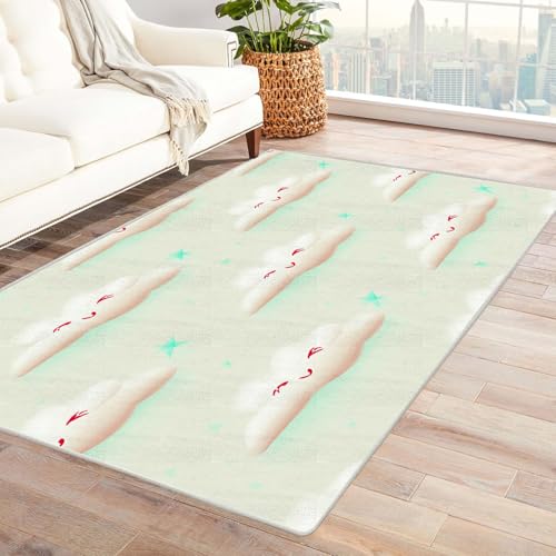JOSUE 3D Vintage Boho Teppich Rétro Carpet Niedliche abstrakte Wolken Wohnzimmer Moderner Waschbar Schlafzimmer Teppiche Kurzflor rutschfest(Weiß 15)-180x240cm von JOSUE