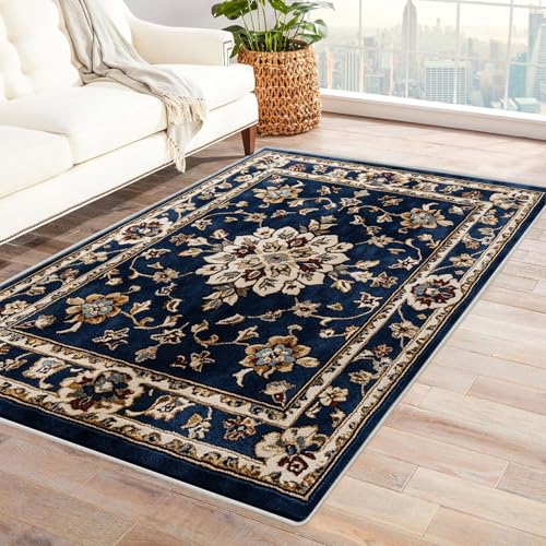 JOSUE 3D Vintage Teppich Wohnzimmer Waschbar Böhmische Boho Teppiche für Schlafzimmer Esszimmer rutschfest Weich Modern Teppich Groß Rug(Blau 24)-120x150cm von JOSUE