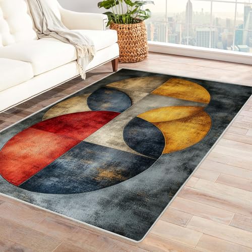 JOSUE 3D Vintage Teppich Wohnzimmer Waschbar Geometrie Boho Teppiche für Schlafzimmer Esszimmer rutschfest Weich Modern Teppich Groß Rug(Gelb 6)-90x150cm von JOSUE