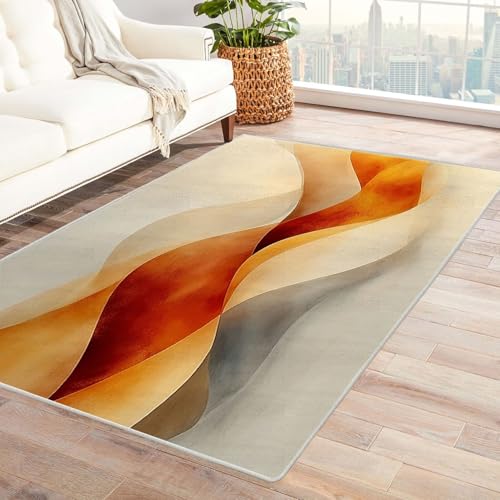 JOSUE 3D Vintage Teppich Wohnzimmer Waschbar Linien Boho Teppiche für Schlafzimmer Esszimmer rutschfest Weich Modern Teppich Groß Rug(Orange 42)-240x300cm von JOSUE