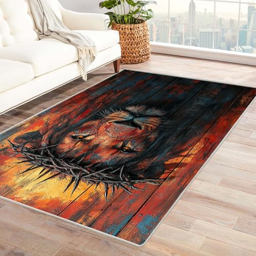 JOSUE 3D moderner Kurzflor Teppich Löwe Abstrakte Waldtiere Wohnzimmer Teppich Weiche rutschfeste Waschbare Fußmatte Spielmatte(Gelb)-90x150cm von JOSUE