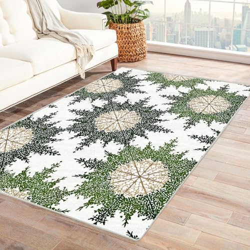 JOSUE 3D moderner Kurzflor Teppich Vintage Boho Rétro Carpet Abstrakte Blumen Schlafzimmer Dekoration Bodenbelag Innenbereich Teppich Waschbar Anti-Rutsch(Grün 74)-60x90cm von JOSUE