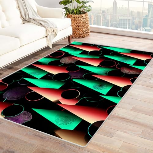 JOSUE 3D moderner Kurzflor Teppich Vintage Boho Rétro Carpet Bunte Kreislinien Wohnzimmer Teppich Weiche rutschfeste Waschbare Fußmatte Spielmatte Rug(Rosa 20)-210x300cm von JOSUE