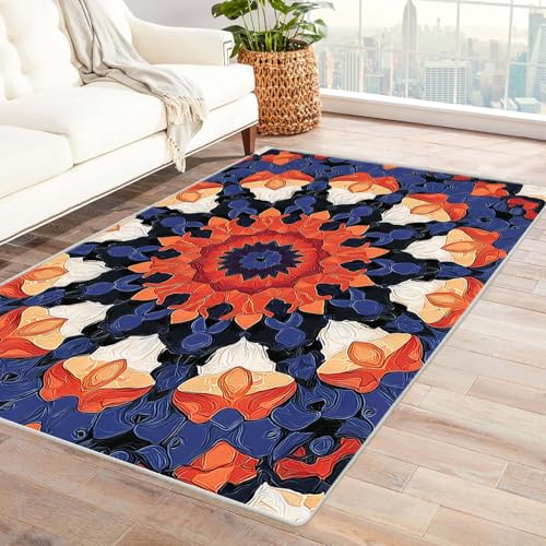 JOSUE 3D moderner Vintage Boho Rétro Carpet Wohnzimmer Teppich Minimalistische Blumen ideal fürs Wohnzimmer, Schlafzimmer und Kinderzimmer auch als Badematte Rug(Blau 24)-180x270cm von JOSUE