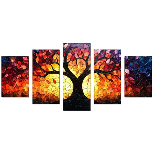 JOSUE 5 Stück Bilder Baum Leinwandbilder Bild Abstrakt Modern Wandbilder XXL Kunstdruck Deko für Wohnzimmer Schlafzimmer(Rot 27)-60x125cm Ungerahmt von JOSUE