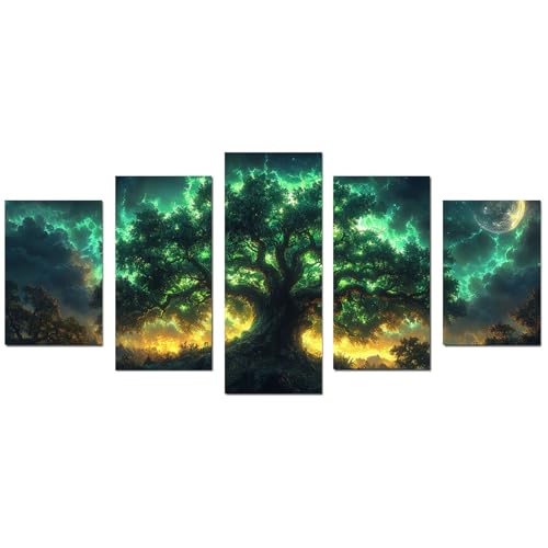 JOSUE 5 Stück Bilderrahmen Baum Des Lebens Leinwand Abstrakt Kunstdruck Moderne Deko Bilder für Wohnzimmer Schlafzimmer(Grün 59)-80x150cm Ungerahmt von JOSUE