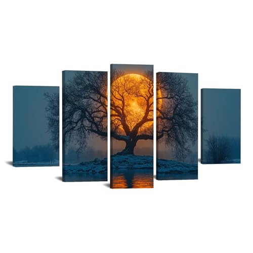 JOSUE 5 Stück Bilderrahmen Baum Des Lebens Leinwand Winter Wandbilder Dekoration Küche Wanddeko Bild Wand Kunstdruck Art Wall Decor Canvas(Orange 15)-100x150cm Gerahmt von JOSUE