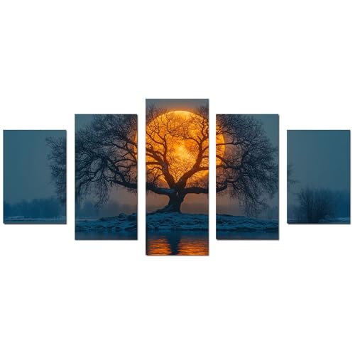 JOSUE 5 Stück Bilderrahmen Baum Des Lebens Leinwand Winter Wandbilder Dekoration Küche Wanddeko Bild Wand Kunstdruck Art Wall Decor Canvas(Orange 15)-100x200cm Ungerahmt von JOSUE