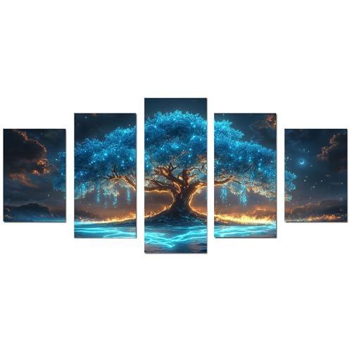 JOSUE 5 Stück Leinwand Bilder Groß XXL Wanddeko Wohnzimmer Deko Abstrakt Wandkunst Modern Wandbilder XXL Kunstdruck Deko für Wohnzimmer Schlafzimmer(Blau 32)-100x150cm Ungerahmt von JOSUE