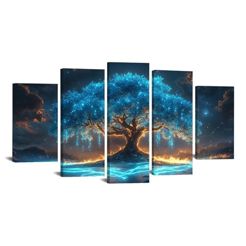 JOSUE 5 Stück Leinwand Bilder Groß XXL Wanddeko Wohnzimmer Deko Abstrakt Wandkunst Modern Wandbilder XXL Kunstdruck Deko für Wohnzimmer Schlafzimmer(Blau 32)-60x125cm Gerahmt von JOSUE