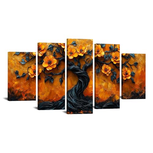 JOSUE 5 Stück Leinwand Bilder Groß XXL Wanddeko Wohnzimmer Deko Blumen Wandbilder Dekoration Küche Wanddeko Bild Wand Kunstdruck Art Wall Decor Canvas(Orange 54)-100x150cm Gerahmt von JOSUE