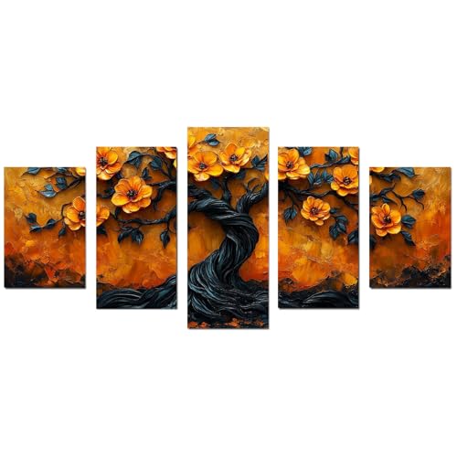 JOSUE 5 Stück Leinwand Bilder Groß XXL Wanddeko Wohnzimmer Deko Blumen Wandbilder Dekoration Küche Wanddeko Bild Wand Kunstdruck Art Wall Decor Canvas(Orange 54)-60x125cm Ungerahmt von JOSUE