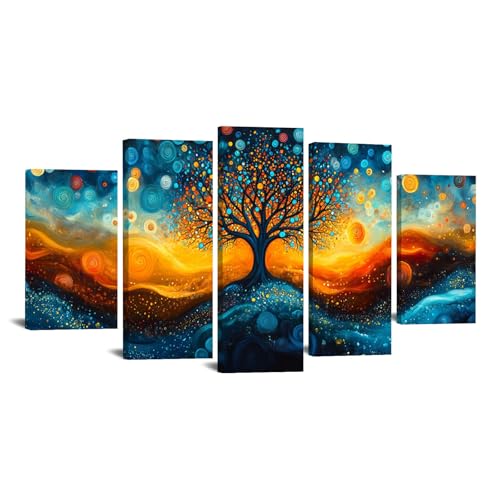 JOSUE 5 Teilig Bilder Deko Modern Wandbild Leinwand Kunstdruck Bunt Abstrakt Wanddeko Aesthetic Schlafzimmer Badezimmer Büro Zimmer(Gelb 11)-100x150cm Gerahmt von JOSUE