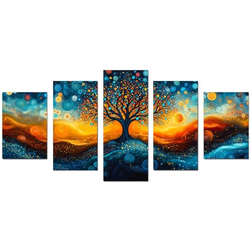 JOSUE 5 Teilig Bilder Deko Modern Wandbild Leinwand Kunstdruck Bunt Abstrakt Wanddeko Aesthetic Schlafzimmer Badezimmer Büro Zimmer(Gelb 11)-80x150cm Ungerahmt von JOSUE