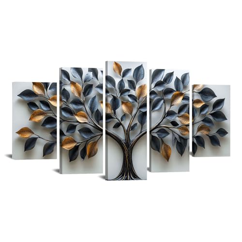 JOSUE 5-teiliges Set Leinwände Groß XXL Wall Decoration Bilder Schlafzimmer Deko Minimalistisch Rustikale Blauen Wandbilder für Badezimmer Wohnzimmer Dekor(Gold 31)-100x200cm Gerahmt von JOSUE