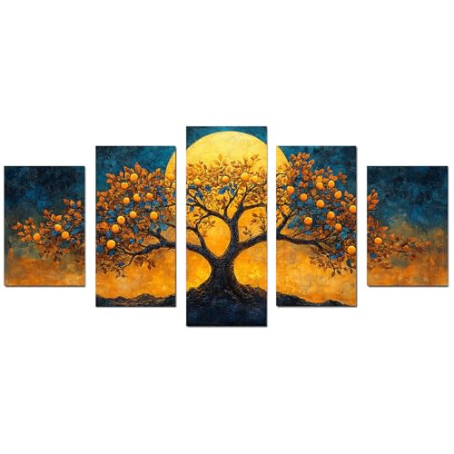 JOSUE 5-teiliges Set Leinwand Bilder - Bunter Baum des Lebens - Canvas Mond Abstrakt Wanddeko Aesthetic Schlafzimmer Badezimmer Büro Zimmer(Gelb 63)-100x150cm Ungerahmt von JOSUE
