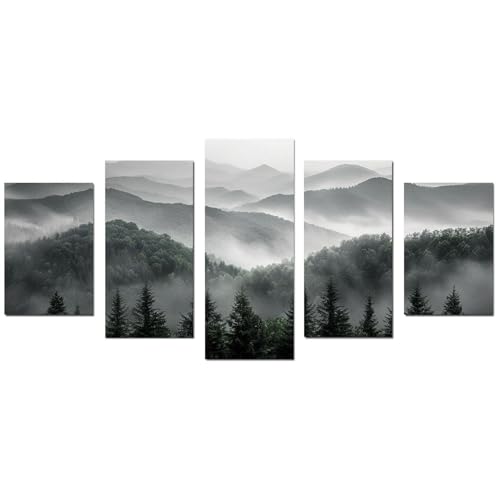 JOSUE 5er Set Bilder Xxl Wald Minimalistischer Berg Wohnzimmer Bilder Groß Leinwand,Schwarz, weiß Poster HeimbüRo Wohnzimmer Schlafzimmer Badezimmer Wanddeko-100x200cm Ungerahmt von JOSUE