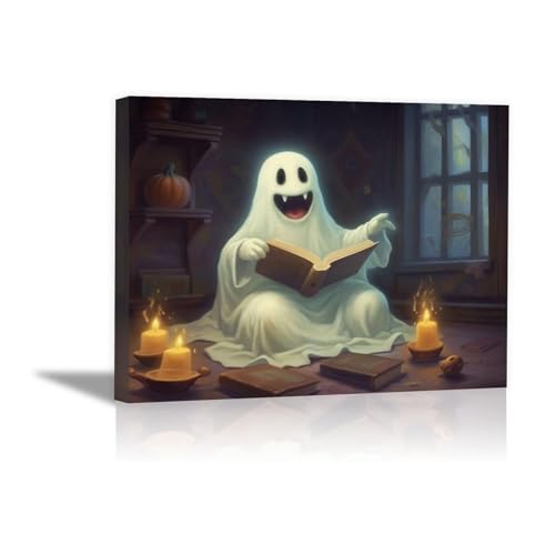 JOSUE Abstrakter Halloween-Kürbis GroßE Wandbilder -Leinwand, Weiß Gelb Bilder Bauernhaus-Schlafzimmer-Wandkunstdrucke FüR Wohnzimmer Dekor -30x40cm Gerahmt von JOSUE