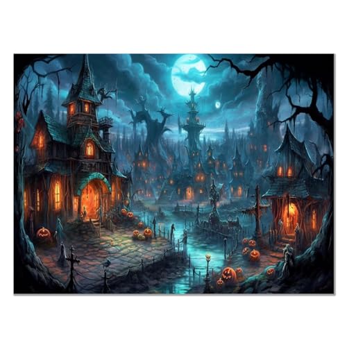 JOSUE Abstrakter Halloween-Kürbis Leinwandbilder, Grau Blau Bild Leinwand Vlies Wandbild Kunstdruck Wohnzimmer Wanddekoration -70x100cm Ungerahmt von JOSUE