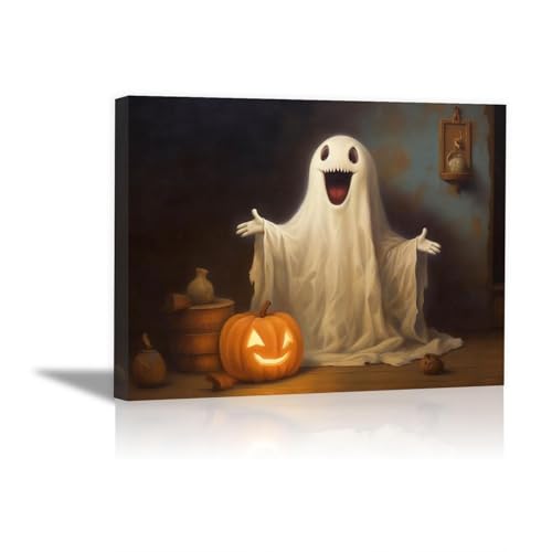 JOSUE Abstrakter Halloween-Kürbis Schlafzimmer Bilder Wand Deko, Schwarz Gelb Bilderwand Wohnzimmer Küchen Wanddeko Geschenk -30x40cm Gerahmt von JOSUE