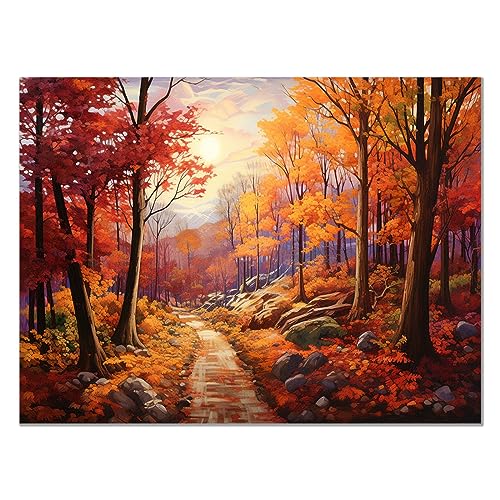 JOSUE Abstraktes Herbst Landschaft minimalistisch Leinwand Bilder Kunstdrucke, Gelb Rot Wandbild Wohnzimmer Wanddekoration Deko Kunst Modern Textur für Büro oder - 75x115cm Ungerahmt von JOSUE