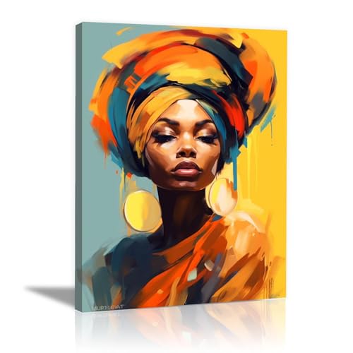 JOSUE Afrikanische Frau LeinwäNde Groß Xxl Wandbilder Schlafzimmer Deko, Schwarzes MäDchen Gelb Schwarz Canvas Painting Wanddekoration Wohnzimmer Wanddeko -40x60cm Gerahmt von JOSUE