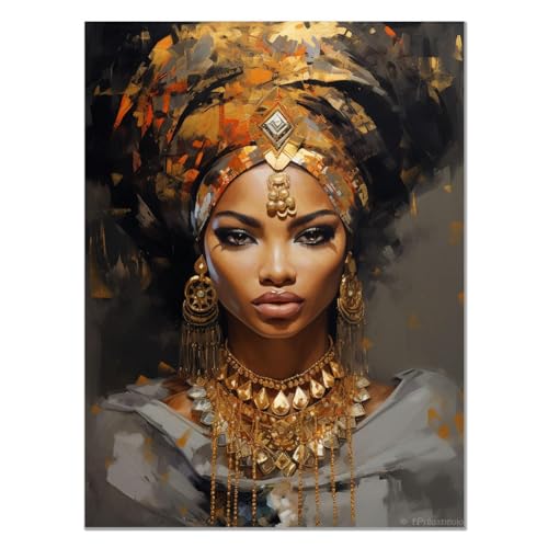 JOSUE Afrikanische Frau Premium Poster Set, MäDchen Mit Dunkler Hautfarbe Schwarzes Gold Bilder Moderne Wandbilder, Wohnzimmer Schlafzimmer Wanddeko -75x115cm Ungerahmt von JOSUE