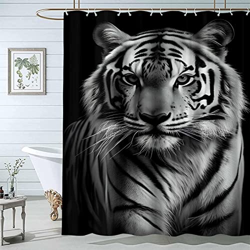 JOSUE Antischimmel Textil Duschvorhang Schwarzer und weißer Tiger Waschbar Polyester Stoff Badevorhänge mit Ösen und 12 Duschvorhangringe für Badezimmer - 180x180cm JOSUE Antischimmel Textil Duschvorhang Schwarzer und weißer Tiger Waschbar Polyester Stoff Badevorhänge mit Ösen und 12 Duschvorhangringe für Badezimmer - 180x180cm von JOSUE