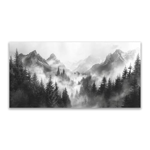 JOSUE Bilder Landschaft Leinwand Natürlicher Berg Bilder Leinwand Modern,Schwarz, weiß Wandbild Wandbild Wald Wandbilder Wohnzimmer Xxl-70x140cm Ungerahmt von JOSUE