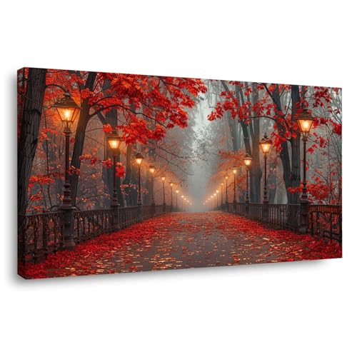 JOSUE Baum-Szenerie Wandbild, Rot, Gerahmt, 50x100 cm, Für Wohnzimmer, Flur von JOSUE
