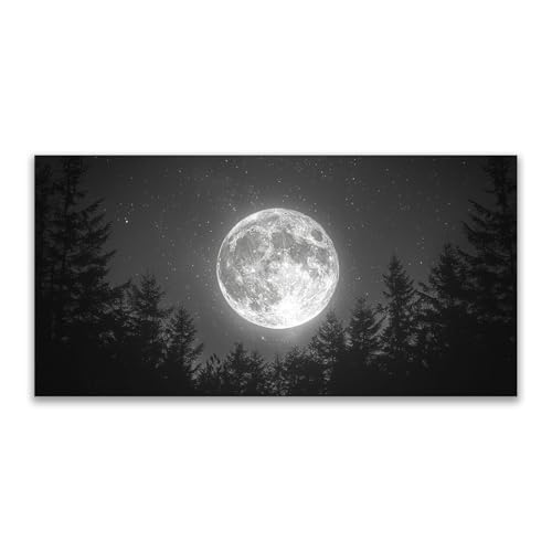 JOSUE Bilder Wald Baum Mond Wandbilder Leinwand Wohnzimmer,Schwarz, weiß Wandbilder Wohnzimmer Schlafzimmer KüChe Badezimmer Wanddeko-50x100cm Ungerahmt von JOSUE