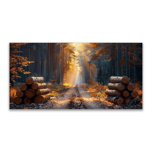 JOSUE Bilder Wald Herbstwald Leinwandbilder Wohnzimmer,Gelb,Grau Wandbilder Wohnzimmer Schlafzimmer KüChe Badezimmer Wanddeko-70x140cm Ungerahmt von JOSUE