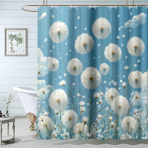 JOSUE Blumen-Duschvorhang Himmel Aquarell-botanischer Badezimmer-Vorhang-wasserdichter Wannen-Elegent-Duschvorhang mit Haken-H180 x B100 cm von JOSUE