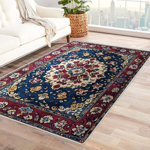 JOSUE Boho Kurzflor Teppich Schlafzimmer Böhmen Teppich Wohnzimmer Schlafzimmer Weich Kurzflor & Waschbar & rutschfest Rug(Blau 57)-120x180cm von JOSUE