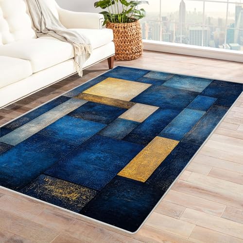 JOSUE Boho Kurzflor Teppich Schlafzimmer Geometrie Teppich Wohnzimmer Schlafzimmer Weich Kurzflor & Waschbar & rutschfest Rug(Blau 39)-120x150cm von JOSUE