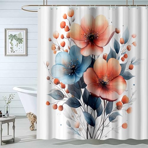 JOSUE Boho botanischer - Duschvorhang für Badezimmer, extra lang Blumen PflanzenNatur-Duschvorhang-Set mit Haken, schwer und wasserabweisend-H200 x B160 cm von JOSUE