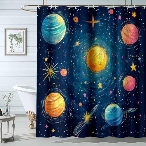 JOSUE Botanik Duschvorhang, Natürliche botanische Pflanzen Sternenhimmel Stoffliches Gewebe Badezimmerdekorationsset mit Haken-H200 x B220 cm von JOSUE