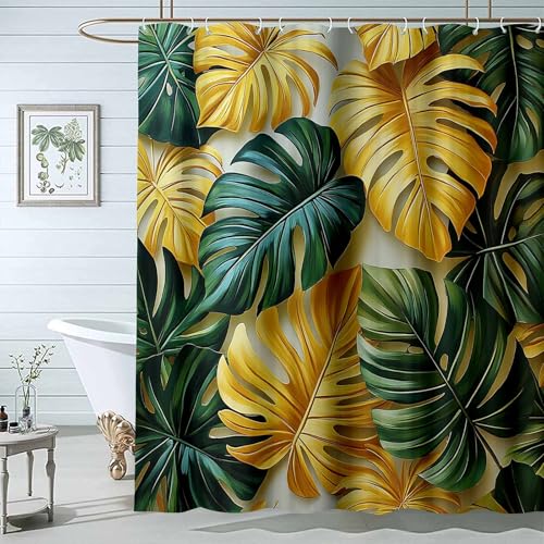JOSUE Botanisches Türkisblau Duschvorhang, Blatt Natur Floral Badezimmer Dekor Ästhetisch Neutral Bad-Set Boho Badezimmer-H200 x B220 cm von JOSUE
