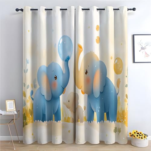 JOSUE Cartoon-Tiere Landschaft Rustikaler Vorhang Süße Früchte Blickdichte Gardinen Blackout Curtain Thermo Vorhang Kinder Mädchen Schlafzimmer Wohnzimmer-H160 x B70 cm (2er Pack) von JOSUE