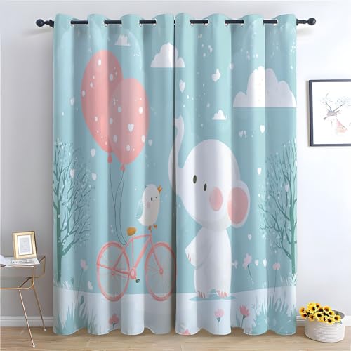 JOSUE Cartoon-Tiere Landschaft Vorhänge Niedlich Blickdichte Thermo Vorhang Kälteschutz Blackout Curtain Mädchenzimmer Schlafzimmer Verdunkelung-H160 x B100 cm (2er Pack) von JOSUE