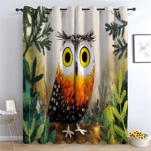 JOSUE Cartoon-Tiere Landschaft Vorhänge Niedlich Blickdichte Thermo Vorhang Kälteschutz Blackout Curtain Mädchenzimmer Schlafzimmer Verdunkelung-H160 x B70 cm (2er Pack) von JOSUE